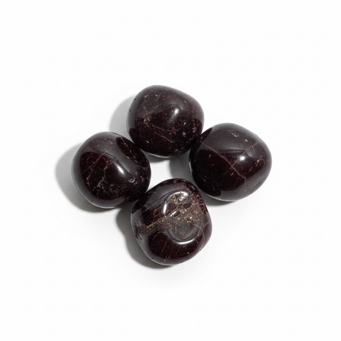 Kindred Crystal Collective — Garnet Tumbled 2.5–3cm, rich deep red garnet tumbled stone on white background