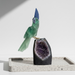 Hand-Carved Parrot Crystal Sculpture on Amethyst Cluster - Green Fluorite & Blue Quartz | Kindred Crystal Collective