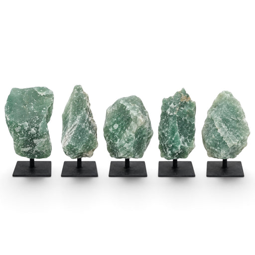Kindred Crystal Collective — Green Aventurine Crystal on Metal Stand, natural rough green Aventurine specimen displayed on a custom metal stand.