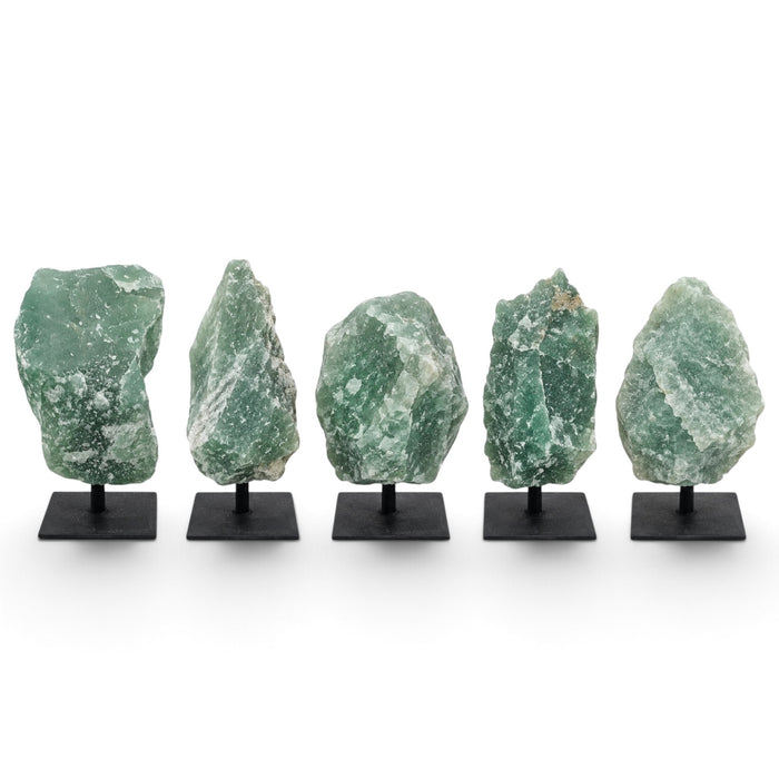 Kindred Crystal Collective — Green Aventurine Crystal on Metal Stand, natural rough green Aventurine specimen displayed on a custom metal stand.
