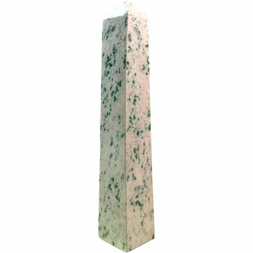 Grossularite garnet obelisk close-up showing deep green polished surface, a rare aluminium calcium garnet crystal for regeneration and positive transformation