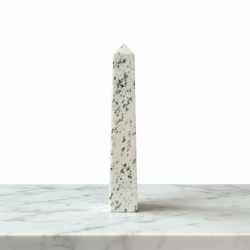 Natural grossularite garnet obelisk 973g, 23.5cm tall, in rich earthy green, a rare green garnet crystal tower for growth, renewal and abundance
