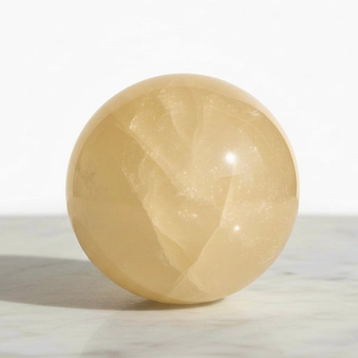 Honey Calcite Sphere 58mm in warm amber and golden tones | Kindred Crystal Collective