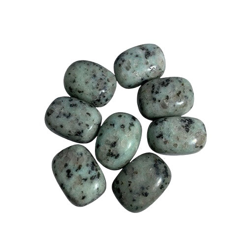 Kindred Crystal Collective — Kiwi Jasper Tumble Stone, soft sea-foam green with dark tourmaline speckles, 200g pack of 2.5–3cm polished tumbles