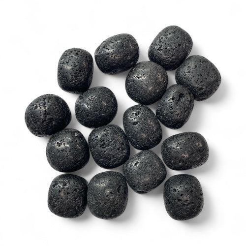 Kindred Crystal Collective — Lava Stone Tumbled 2–2.5cm, dark grey porous volcanic lava stone tumbled piece on white background
