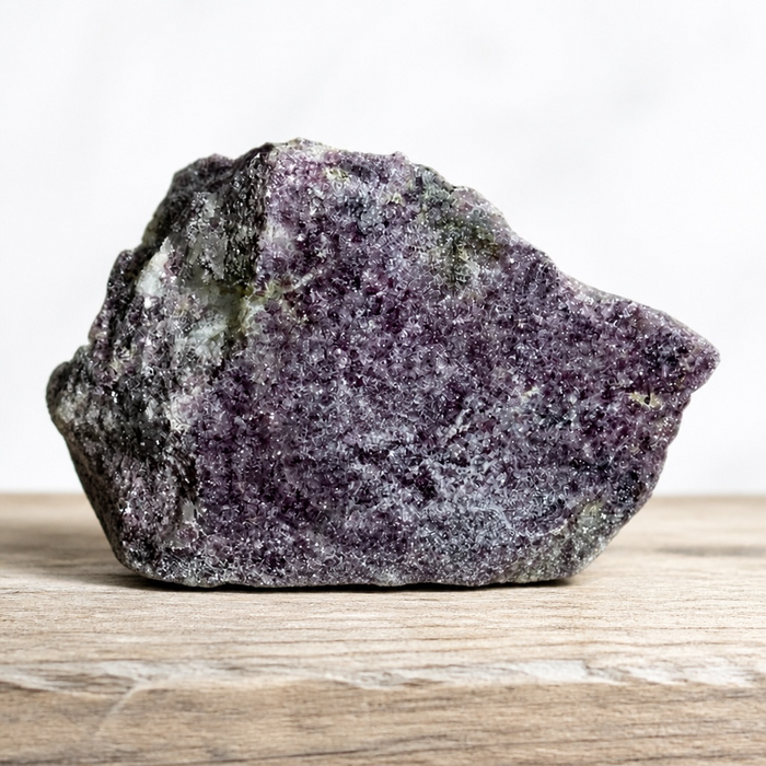 Kindred Crystal Collective — Lepidolite Polished Face Rough Piece, natural lepidolite specimen with smooth polished face showing soft lavender mica layering, Option 1