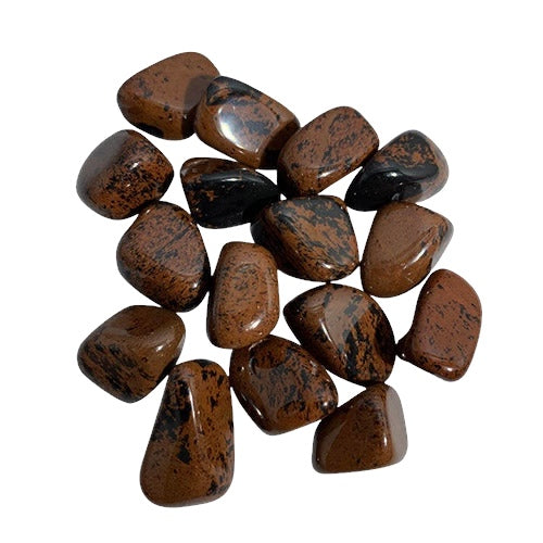 Kindred Crystal Collective — Mahogany Obsidian Tumbled 2.5–3cm, deep black and rich red-brown mahogany obsidian tumbled stone on white background