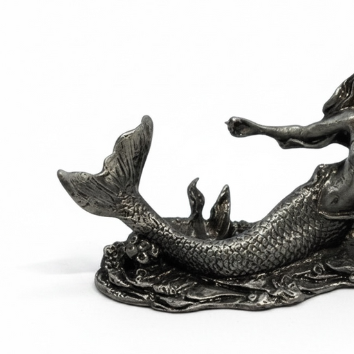 Mermaid Pewter Stand featuring a detailed mermaid figure holding a crystal heart | Kindred Crystal Collective