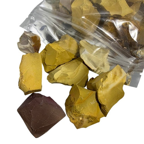 Kindred Crystal Collective — Mookaite Rough 1KG, natural Australian jasper pieces with warm red, yellow, purple, white and brown tones.