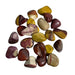 Kindred Crystal Collective — Mookaite Tumbled 2.5–3.5cm, polished mustard-yellow, burgundy and cream stones with mixed patches and bands