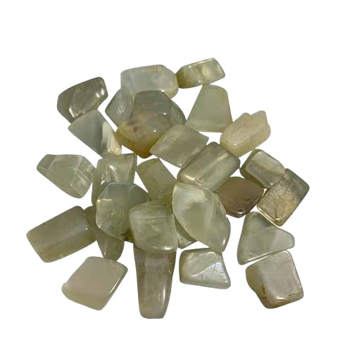 Kindred Crystal Collective — Natural Moonstone Tumble Stone, soft milky white feldspar with adularescent inner glow, 200g pack of 2–2.5cm polished tumbles