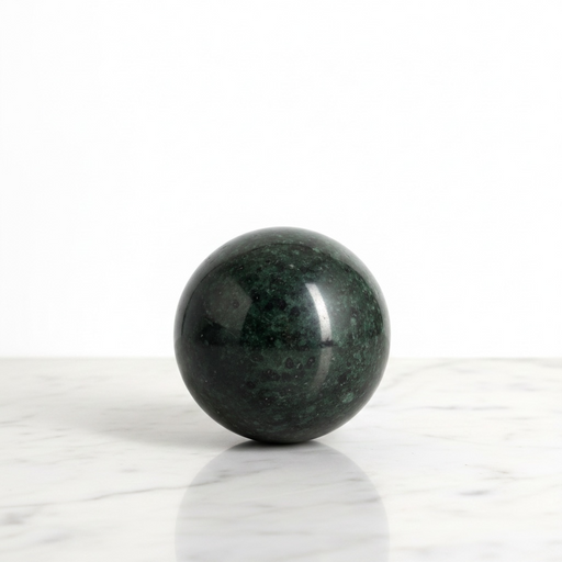 Natural nephrite jade polished sphere 254g, 5.6cm diameter, in deep earthy green with waxy lustre, for luck, abundance and heart chakra healing