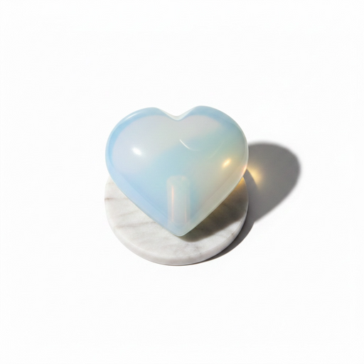 Opalite carved crystal heart in soft milky white with rainbow iridescent flashes, 168g, for new beginnings, clear thinking and emotional calm
