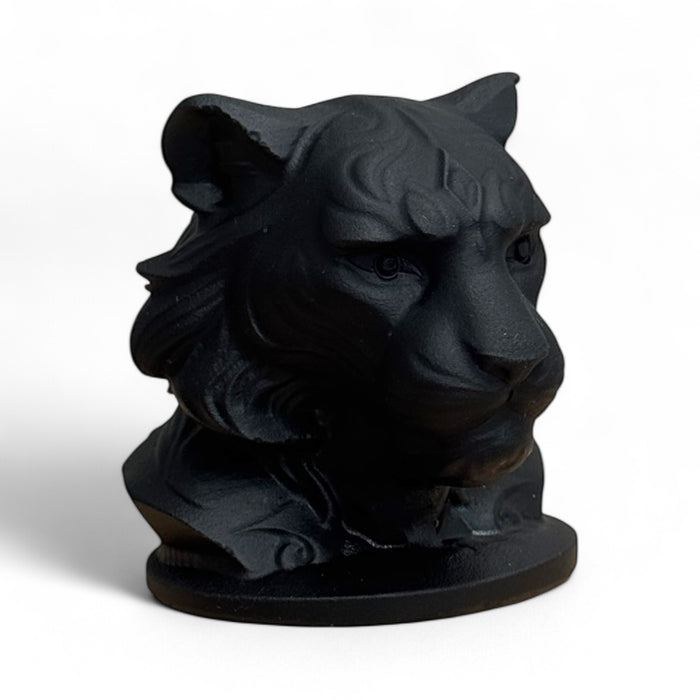 Obsidian Lion Head – Sandblasted Carving
