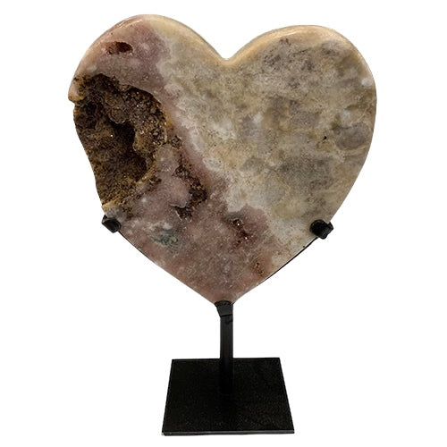 Kindred Crystal Collective — Pink Amethyst Heart, side view of natural pink amethyst polished heart showing soft colour variation and translucency, 15.1x22.5cm