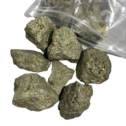 Kindred Crystal Collective — Pyrite Rough 1KG, natural rough Pyrite crystals showing varied shapes and brassy-gold colouring