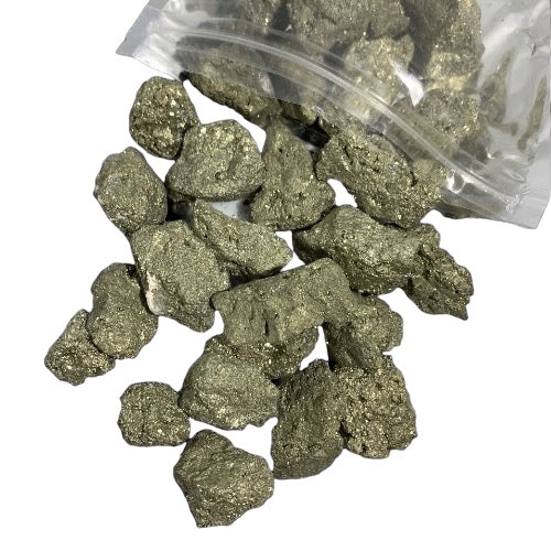 Kindred Crystal Collective — Pyrite Rough 1KG, natural rough Pyrite crystals showing varied shapes and brassy-gold colouring