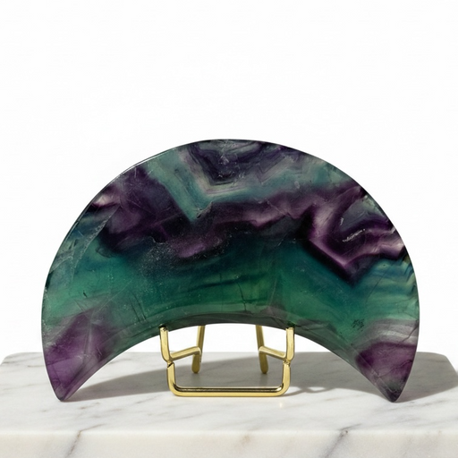 Rainbow Fluorite Crescent Moon - Purple Green Blue Banded Fluorite Crystal | Kindred Crystal Collective