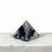 Kindred Crystal Collective - Polished Rainbow Moonstone pyramid with white and grey tones, viewed from above showing geometric facets and natural mineral inclusions.
