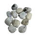 Kindred Crystal Collective — Rainbow Moonstone Tumbled 2–3cm, luminous white moonstone tumbled stone with blue adularescence flash on white background