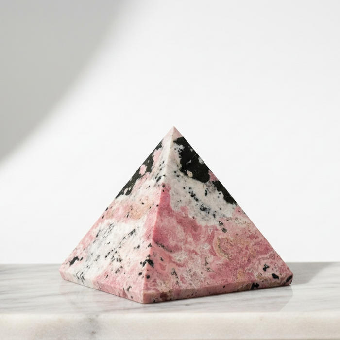 Rhodonite Crystal Pyramid - Pink Manganese Veined Love & Compassion Stone | Kindred Crystal Collective