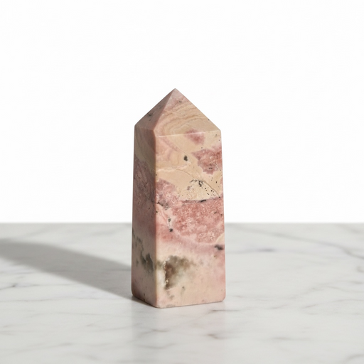 Natural rhodonite obelisk 93g from Peru with vibrant pink and black manganese veining, for love, compassion and emotional healing