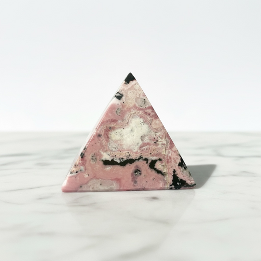 Natural rhodonite crystal pyramid with rich pink and black manganese veins, 202g, for emotional healing and compassion