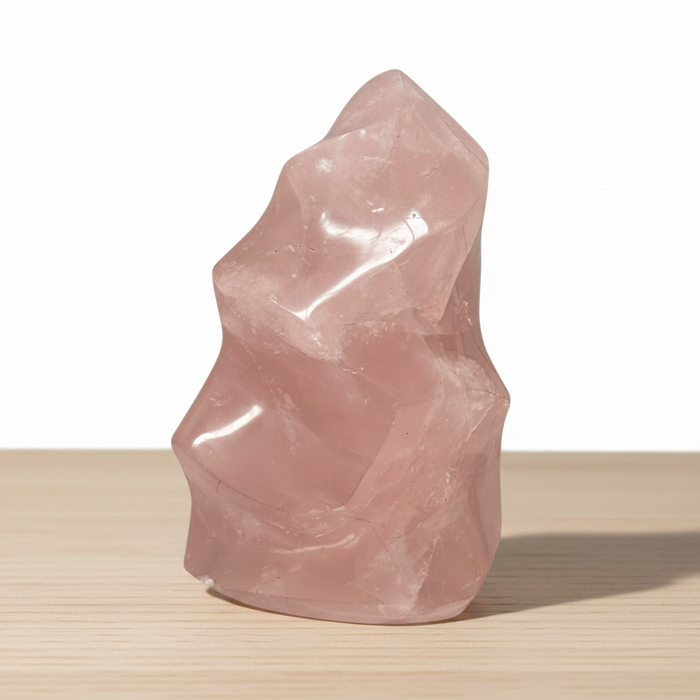 Rose Quartz Carved Flame - Pink Heart Chakra Crystal Display Piece | Kindred Crystal Collective