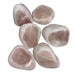 Kindred Crystal Collective — Rose Quartz Ema Eggs 3.5–4cm, six naturally tumbled river stones with frosted white exterior and flat polished window revealing pale blush pink rose quartz interior on white background