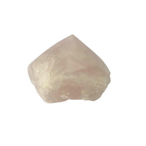 Natural rose quartz polished top generator 616g with rough base and smooth polished apex, for love, heart chakra healing and emotional harmony