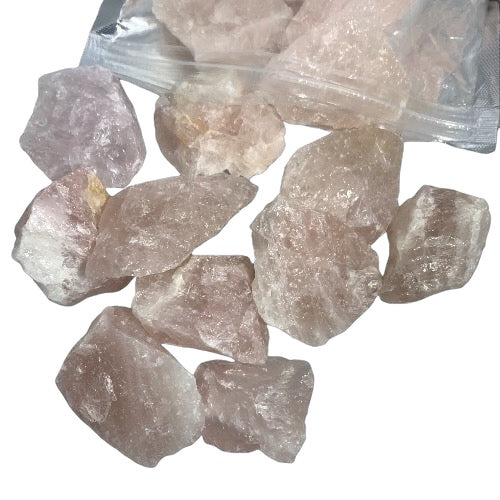 Kindred Crystal Collective — Rose Quartz Rough 1KG, natural blush-pink rough Rose Quartz pieces in a 1kg bag