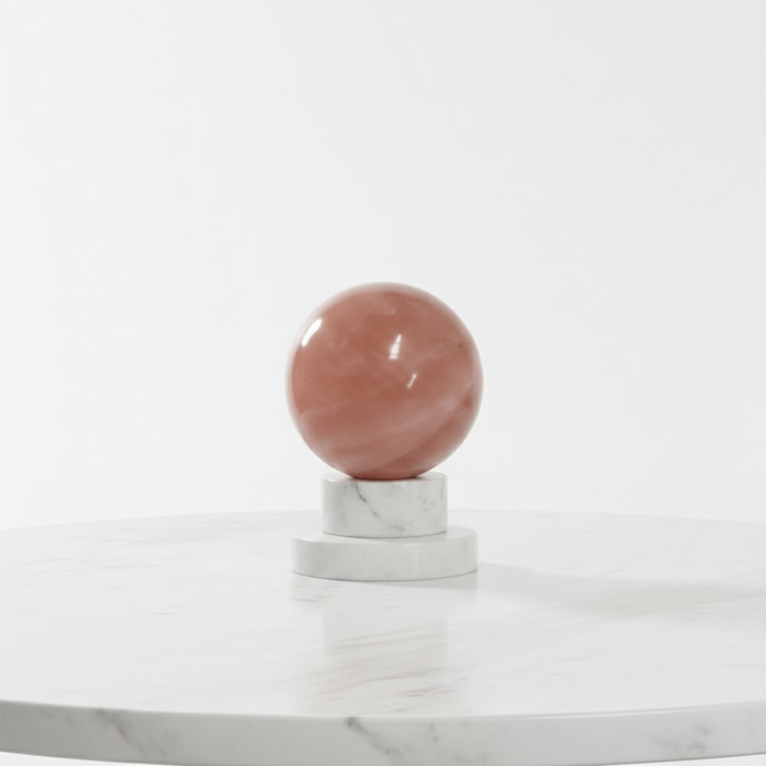 Rose quartz sphere in pale pink with smooth polished finish, 159g, the stone of love for emotional healing and self-compassion