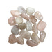 Kindred Crystal Collective — Rose Quartz Tumbled 2.5–3cm Light, eighteen polished pale blush to near-white quartz stones with high-gloss waxy finish on white background
