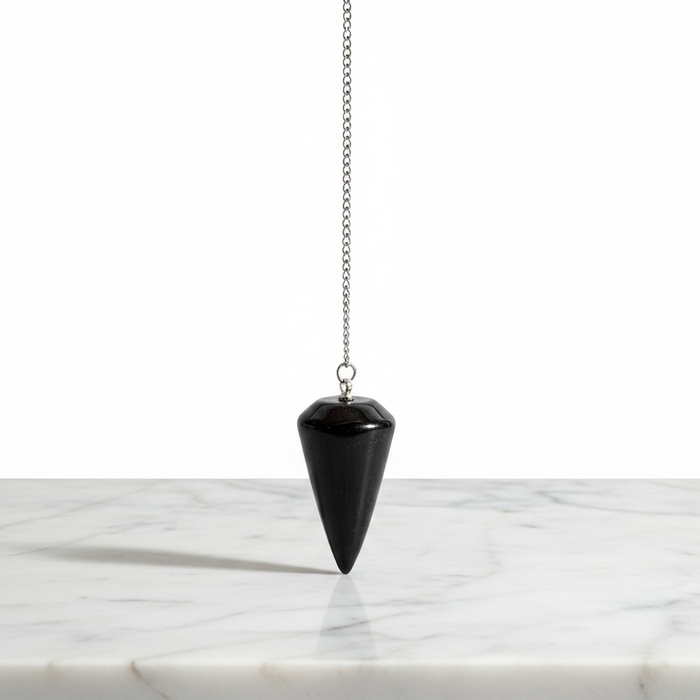 Shungite tapered crystal pendulum with pointed tip, for precise dowsing and root chakra grounding