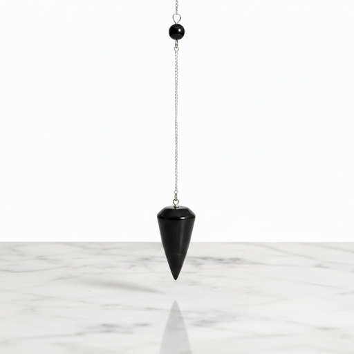 Natural shungite round pendulum in matte black, used for dowsing and EMF protection