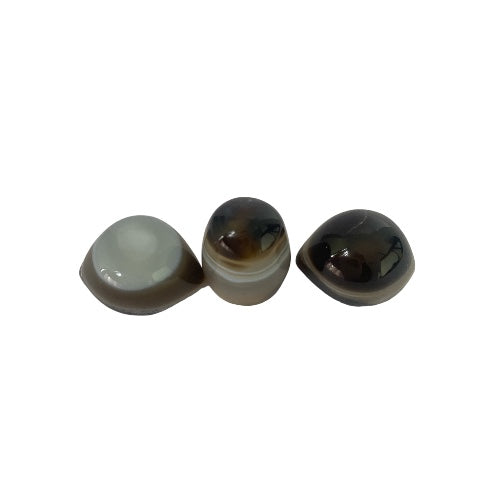 Kindred Crystal Collective — Eye of Shiva Sardonyx Pack of 3, three banded sardonyx eye of shiva stones with red white and brown patterning on white background