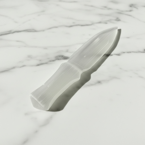 Natural selenite athame ritual knife 160g in soft white with natural striations, for cord cutting, energetic protection and spiritual connection