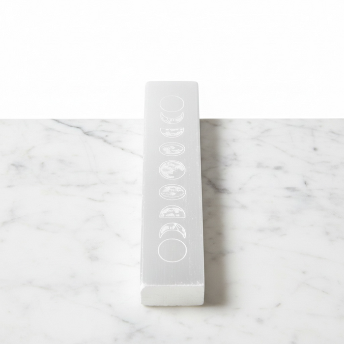 Natural selenite moon phase slab 20cm with engraved lunar cycle, a crystal charging plate for energy cleansing and lunar rituals