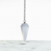 Selenite Pendulum with Chakra Beads on white background — translucent white selenite with colourful chakra beads