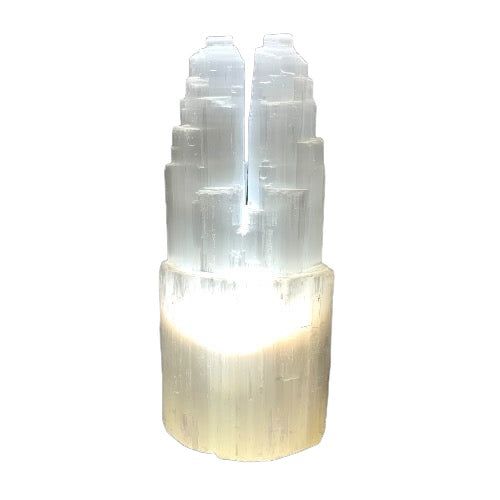 Selenite Twin Tower Lamp Kindred Crystal Collection