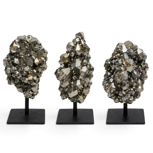 Kindred Crystal Collective — Silver Titanium Aura Quartz Cluster on Metal Stand, natural quartz points with silver titanium aura finish and subtle iridescence