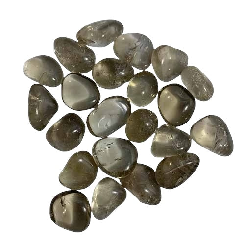Kindred Crystal Collective — Smoky Quartz Tumbled 2–3cm, translucent smoky brown quartz tumbled stone on white background