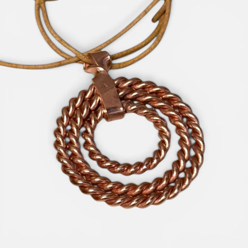 Kindred Crystal Collective - Handcrafted copper spiral triple pendant on adjustable waxed cord, for energy flow, balance and grounding