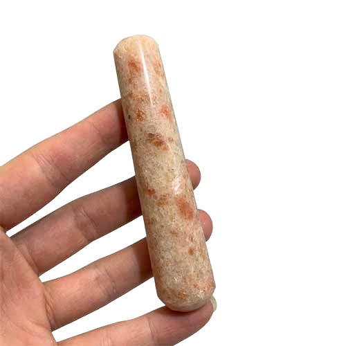 Kindred Crystal Collective — Sunstone Massage Wand, natural sunstone polished massage wand in warm reddish-orange tones with aventurescence shimmer