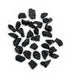 Kindred Crystal Collective — Tektite Natural Specimens, pile of jet black meteorite impact glass fragments showing irregular angular forms, sharp edges and high-gloss glass surface, white background
