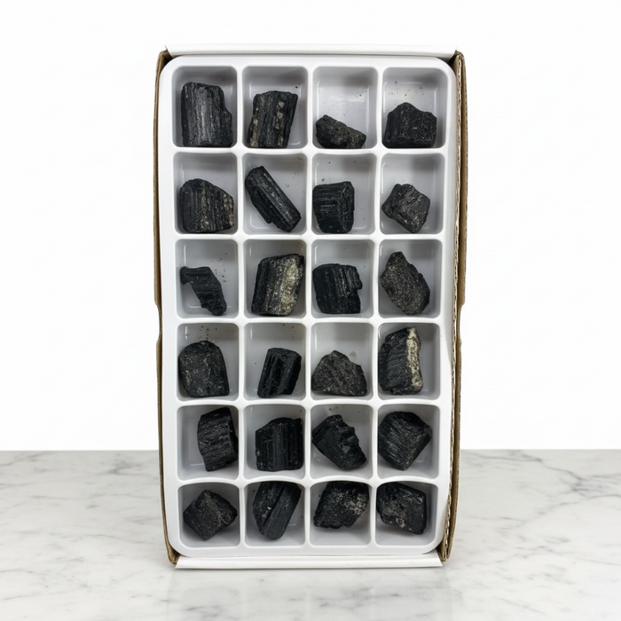 Kindred Crystal Collective — Tourmaline Rough Boxed, natural black tourmaline rough specimen with striated texture, presented in gift box