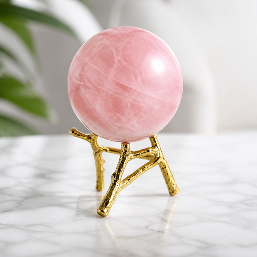 Kindred Crystal Collective — Tree Branch Metal Sphere Stand Small Gold, angled view of gold metal tree branch stand showing branching arms designed to cradle a crystal sphere