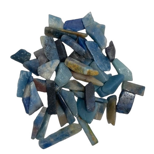 Kindred Crystal Collective — Trolleite Tumbled 2.5–3.5cm, pile of polished blue-grey and teal trolleite fragments with deep navy and golden-brown inclusions on white background