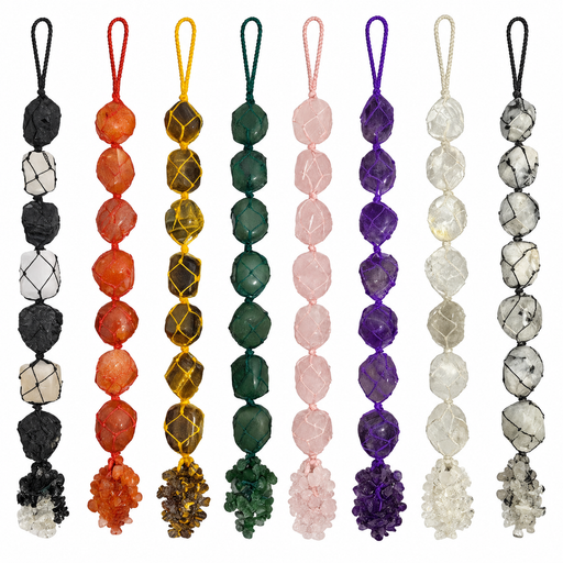Kindred Crystal Collective — Crystal Macramé Hanger, decorative knotted macramé wall hanging with natural gemstone crystal detail