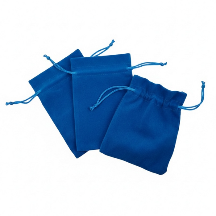 Set of oceanblue drawstring bags on a white background